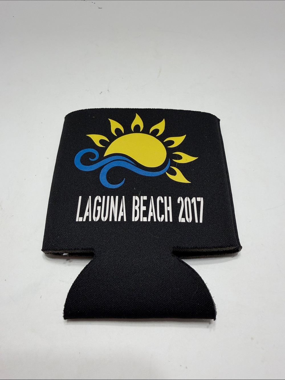 Laguna Beach 2017 Can Cooler Koozie - Black with Yellow & Blue Graphic